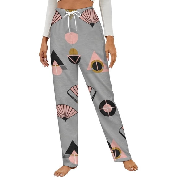 Geometric Fan Pattern Winter Female Pants Flannel High Waist Women Pants Lady Warm Straight Leg Plush Trousers