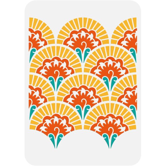 Geometric Fan Stencil for Painting 8.3x11.7inch Hollowed Fans Template Decorative Geometric Pattern Painting Stencil Vintage Fans Template PET Daily