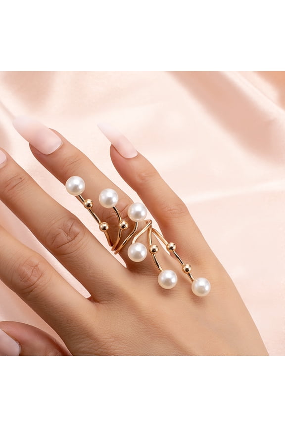 Geometric Faux Pearl Multi-String Design Ring Elegant Women's Statement Jewelry for Birthday Parties & Carnival Celebrations