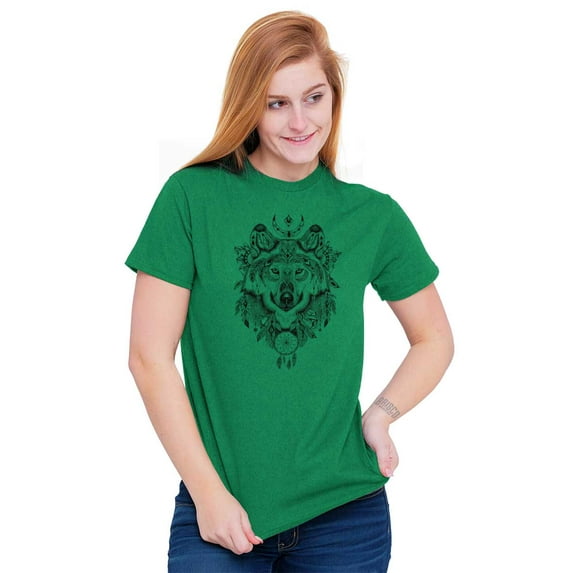 Geometric Feather Wolf Dreamcatcher Men's Graphic T Shirt Tees Brisco Brands M