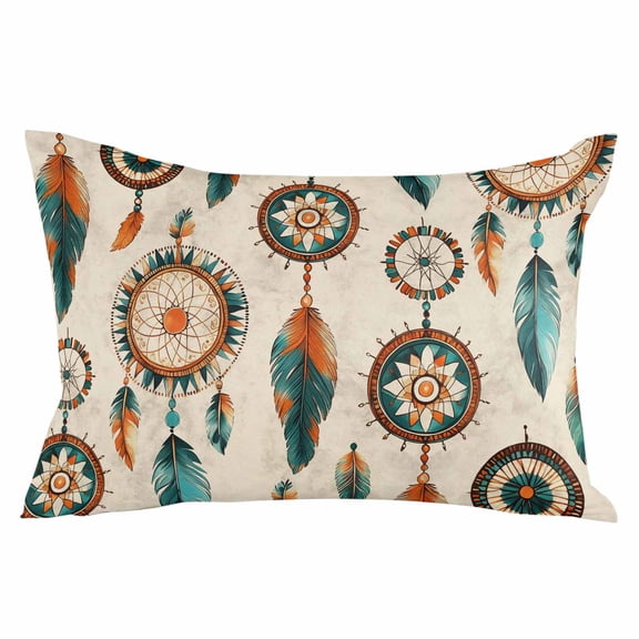 Geometric Feathers Throw Pillow Cover 12 x 20 Inch Decorative Pillow Cover Boho Ethnic Retro Country Motifs Lumbar Pillowcase Seasonal Rectangle Cushion Case for Couch Sofa Bed Living Room