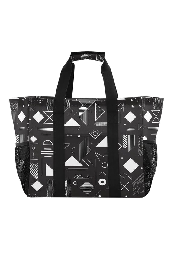Geometric Figures Reusable Grocery Bags with Handle Side Pocket Waterproof Shopping Portable Tote