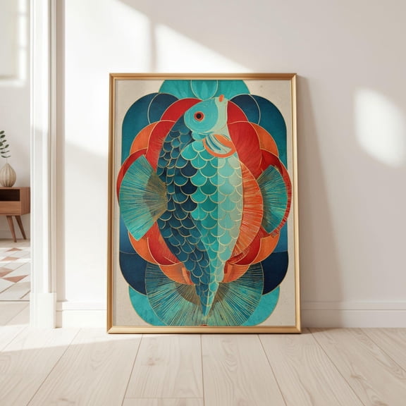 Geometric Fish Mid Century Coastal Wall Decor Unframed Paper Print