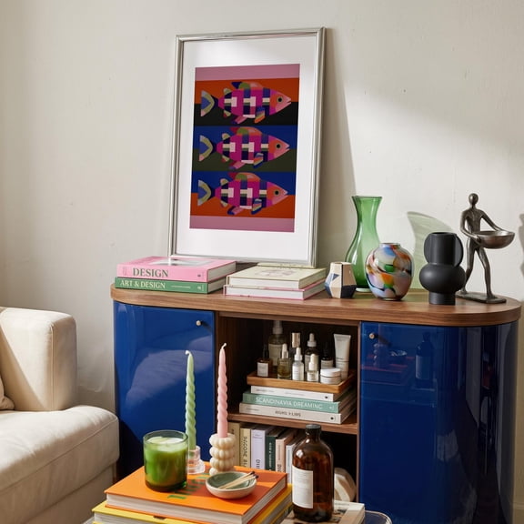 Geometric Fish Print, Mid Century Ocean Art, Unframed Paper Poster 8x10in