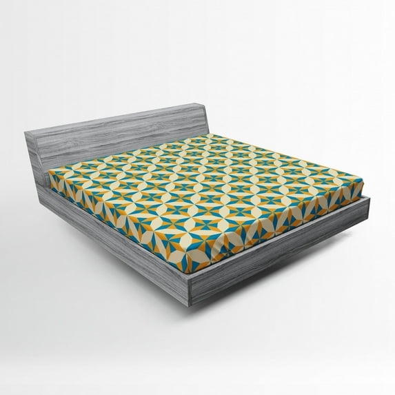 Ambesonne Vintage Fitted Sheet, Abstract Origami, Full Size, Orange Teal Cream