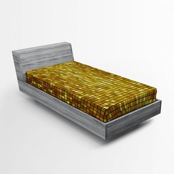 Ambesonne Marigold Fitted Sheet, Ombre Mosaic Squares, Twin XL Size, Marigold and Yellow
