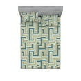 thumbnail image 1 of Geometric Fitted Sheet & Pillow Sham Set, Retro Design Maze Inspired Rectangles Pattern in Neutral Boho Theme, Decorative Printed 3 Piece Bedding Decor, Queen, Champagne and Mustard, by Ambesonne, 1 of 2
