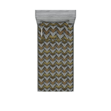 Geometric Fitted Sheet & Pillow Sham Set, Retro Feels Optical Illusion Motif of Lines Pointing Repetitive Abstract, Decorative Printed 2 Piece Bedding Decor, Twin, Dark Mustard Grey, by Ambesonne