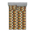 thumbnail image 1 of Geometric Fitted Sheet & Pillow Sham Set, Retro Pop Art Circles in Squares Abstract Style of Repetitive Drawings, Decorative Printed 3 Piece Bedding Decor, Calking, Teal Ruby and Apricot, by Ambesonne, 1 of 1