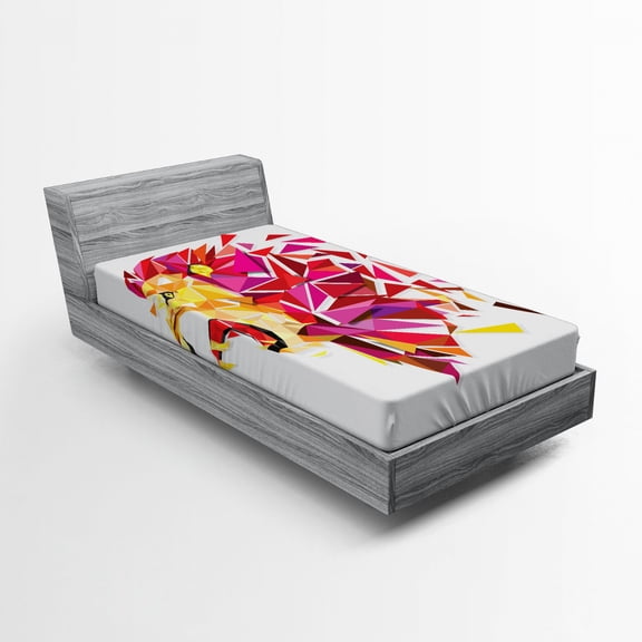 Ambesonne Geometric Fitted Sheet, Lion Themed Triangles, Twin Size, Multicolor