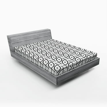 Ambesonne Geometric Fitted Sheet, Trippy Leaf Spots, Queen Size, Black White