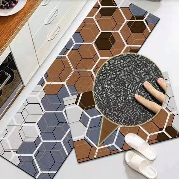 Geometric Flannel Kitchen Mat Quick Drying Floor Washable Oil Proof Living Room Decor Exquisite Design Non-slip Carpet Area Rug