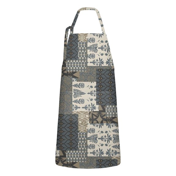 Geometric and Floral Boho Pattern Apron-Garden Aprons for Women with Pockets-Cotton Linen Waterproof Kitchen Cooking Gardening Aprons Adjustable for Kitchen,Cooking,BBQ and Salon 33x27 Inch