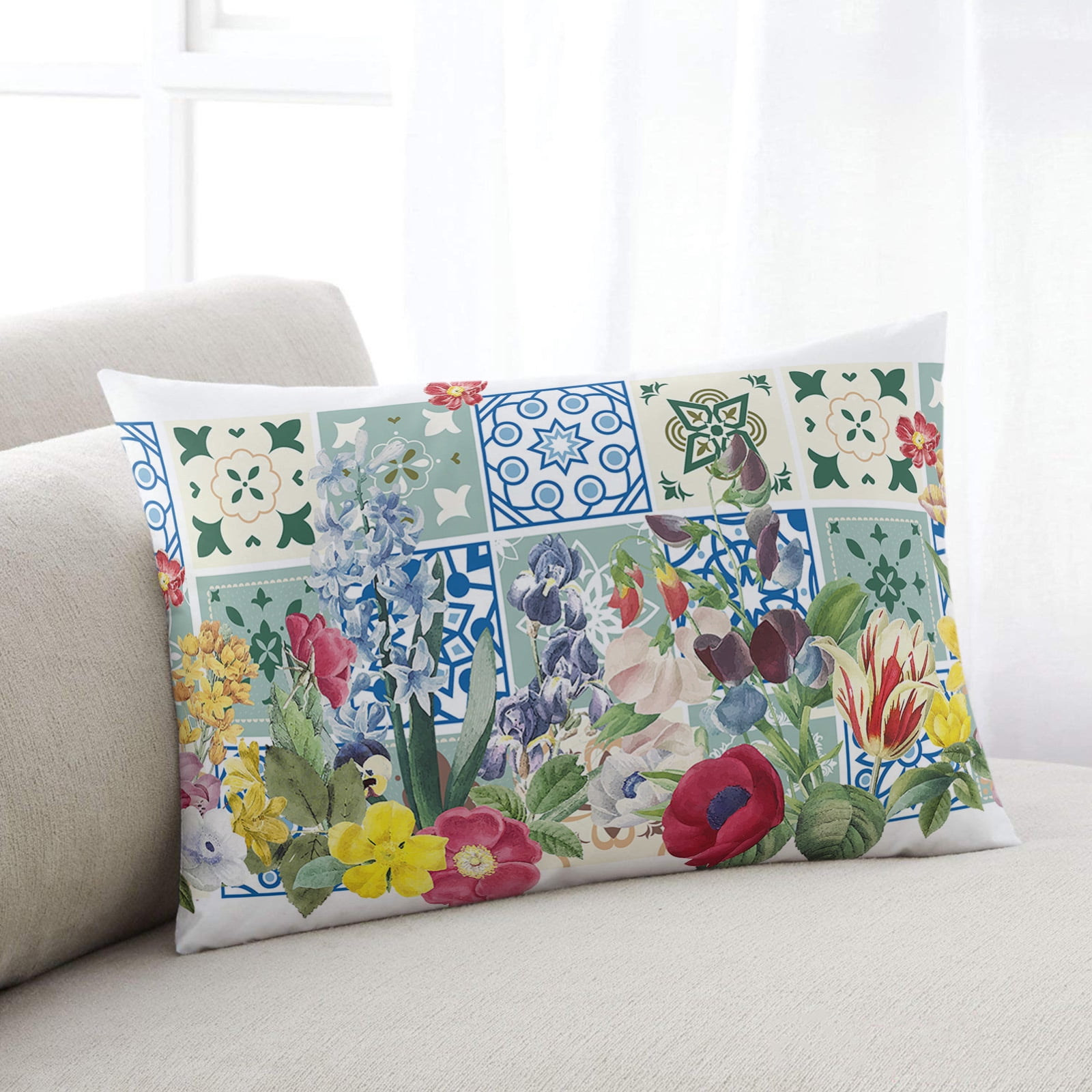 Geometric Floral Boho Throw Pillow Cover,Modern Abstract Rustic Printed