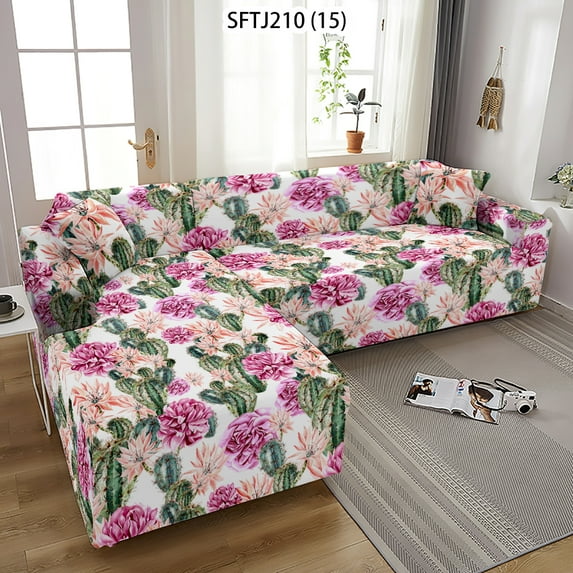 Geometric Floral Pattern Living Room Sofa Cover Printing Retro rative Cushion Cover Linen Sofa Cover Easy To Remove And Wash