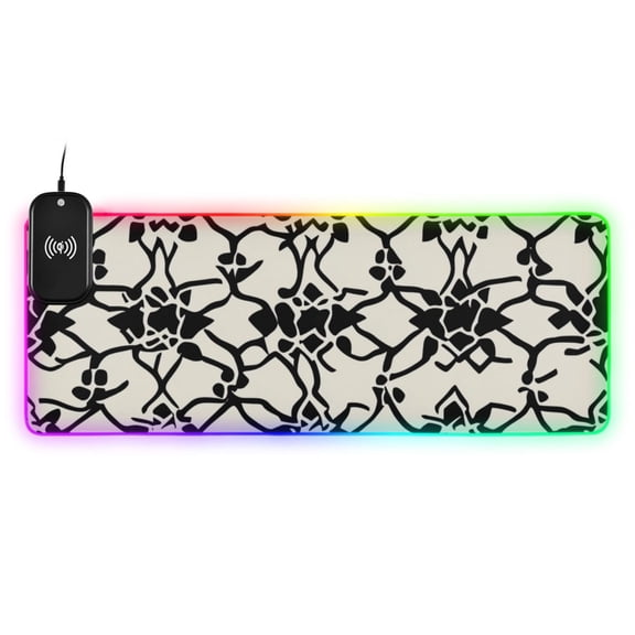 Geometric Floral Prints Wireless Charging RGB Gaming Mouse Pad Large Keyboard Mat Rubber Base 13 Light Modes