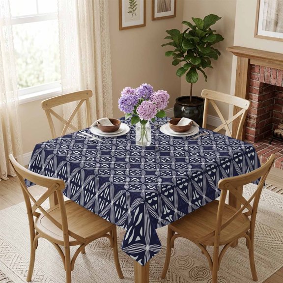 Geometric Floral Square Tablecloth 60x60 Inch Abstract Vintage Blue Waterproof Polyester Tablecloth for Dining Table, Washable Table Cover for Kitchen Dining Room Wedding Decoration,Stain Resistant