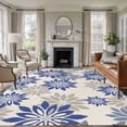 thumbnail image 1 of Geometric Flower Area Rugs 6'x9', Washable Small Throw Rugs for Kitchen Dining room, Vintage Country Floral Blue Grey on Linen Indoor Outdoor Rug Non-Slip Low Pile Carpet Runner Reversible Floor Mats, 1 of 8