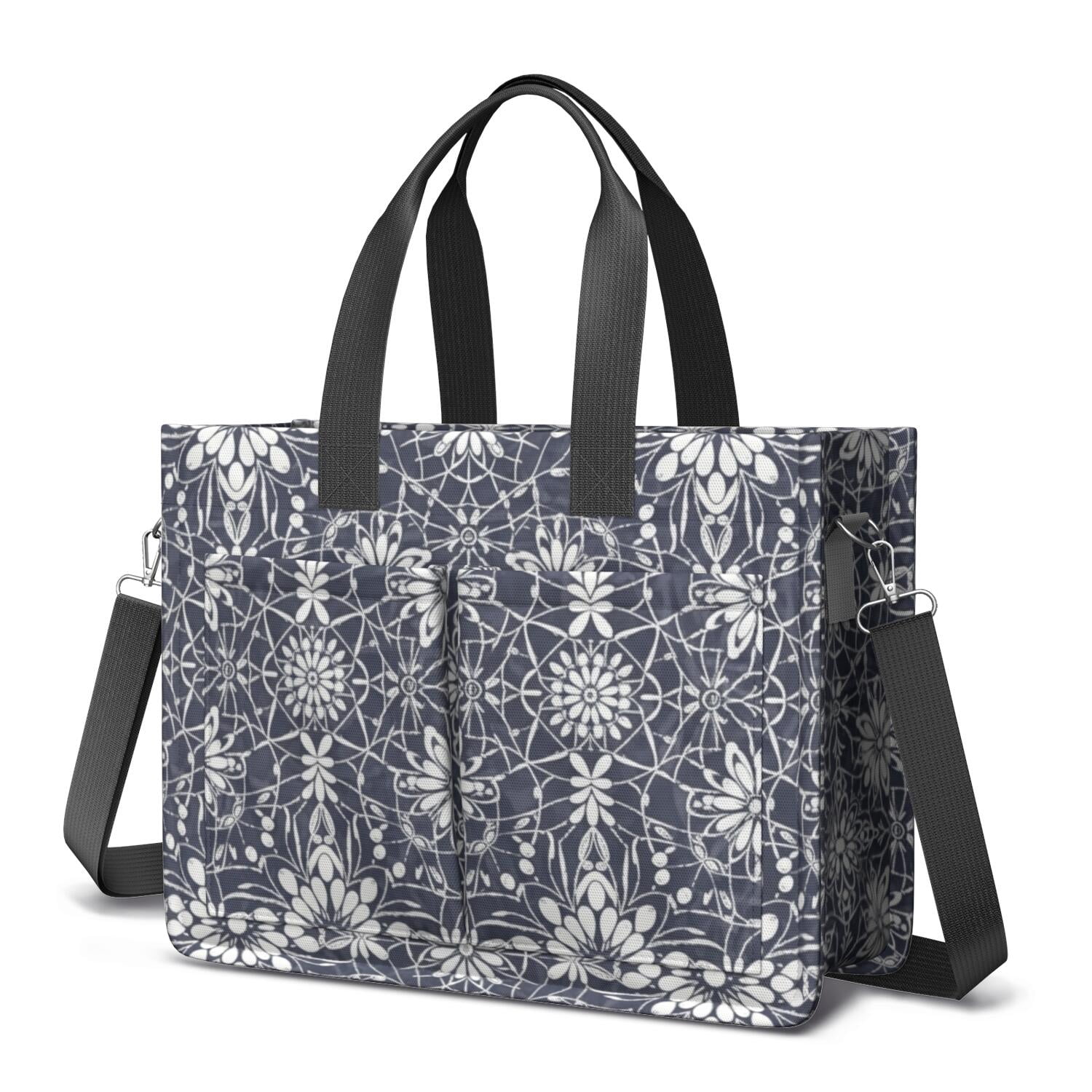 Geometric Flower Blue Pattern Canvas Messenger Tote Bag, Nurse Handbag ...