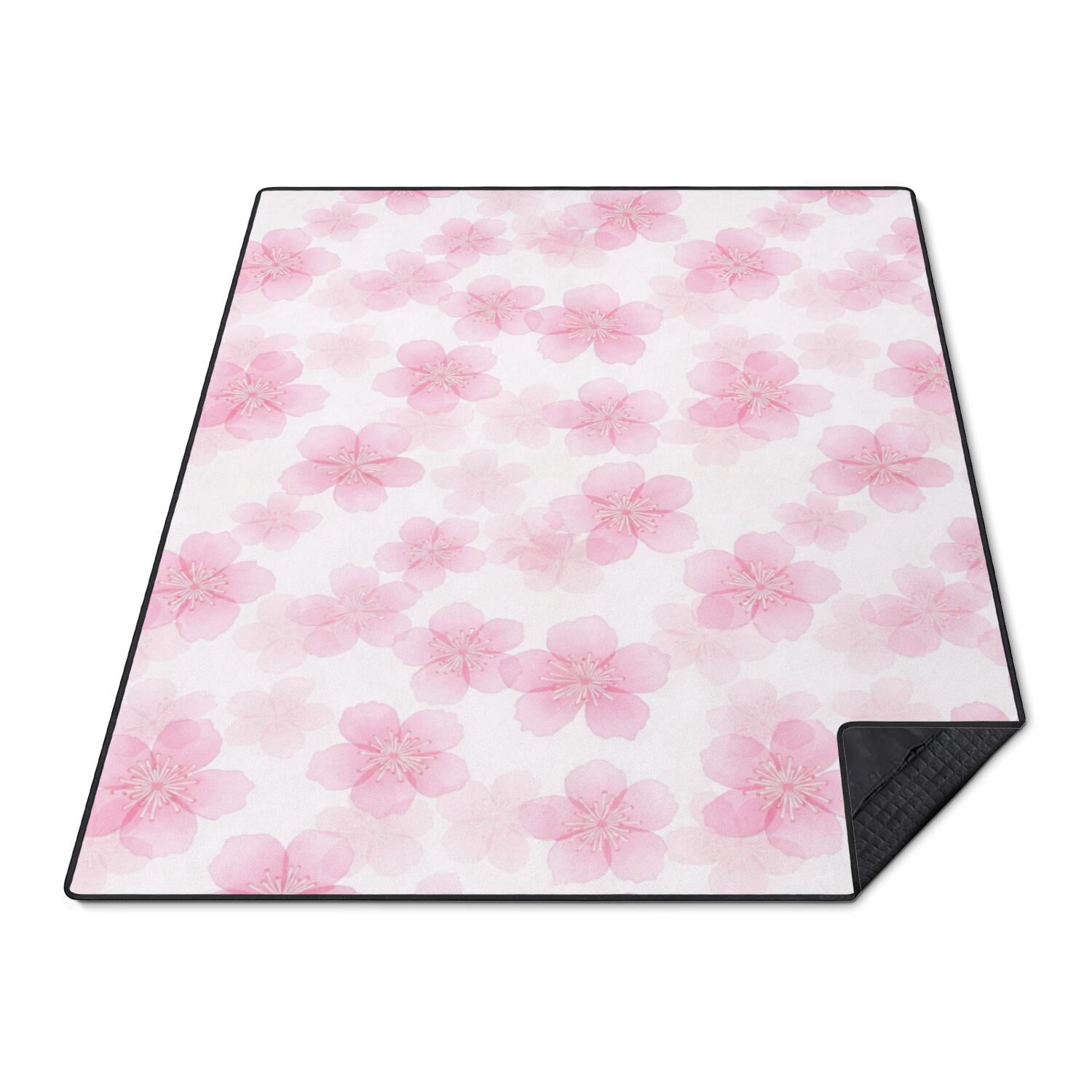 Geometric Flower and Cherry Blossom Waterproof Picnic Blanket, 3-Layer ...