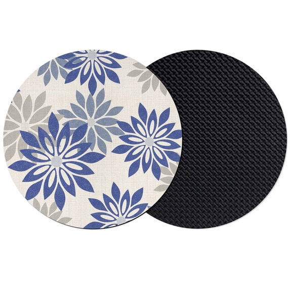 Geometric Flower Coasters Set of 2, Absorbent Coasters for Drinks, Vintage Country Floral Blue Grey on Linen Coaster for Desk Coffee Table Protection, Home Decor House Warming Gifts 4"