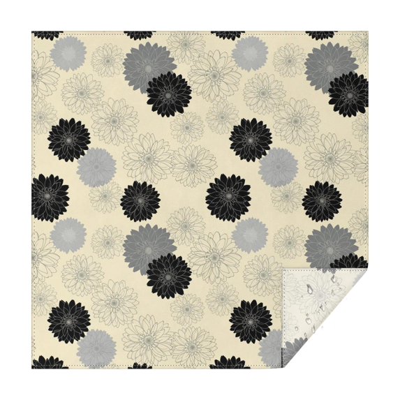 Geometric Flower and Dahlia Beige Square Tablecloth, Waterproof Wipeable Spillproof Washable Table Cover for Home Kitchen Party and Daily Decor 42"x42"