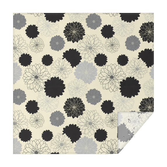 Geometric Flower and Dahlia Beige Square Tablecloth, Waterproof Wipeable Spillproof Washable Table Cover for Home Kitchen Party and Daily Decor 52"x52"