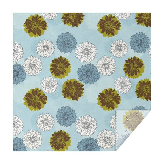 Geometric Flower and Dahlia Blue Square Tablecloth, Waterproof Wipeable Spillproof Washable Table Cover for Home Kitchen Party and Daily Decor 60"x60"