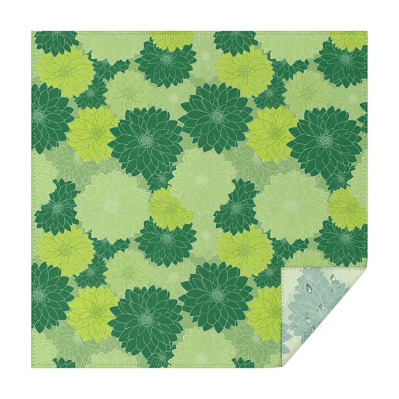 Geometric Flower and Dahlia Green Square Tablecloth, Waterproof Wipeable Spillproof Washable Table Cover for Home Kitchen Party and Daily Decor 60"x60"
