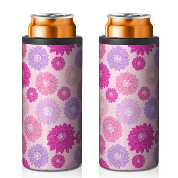 Geometric Flower and Dahlia Pink 12oz Can Cooler 1 Pack, Vacuum Insulated Reusable Drink Can Cozie 4‑in‑1 Versatile Fit Gifts Ideas for Holiday Birthday Thanksgiving Halloween Gifts