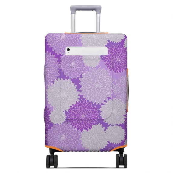 Geometric Flower and Dahlia Purple Luggage Cover,Stretch Travel Baggage ...
