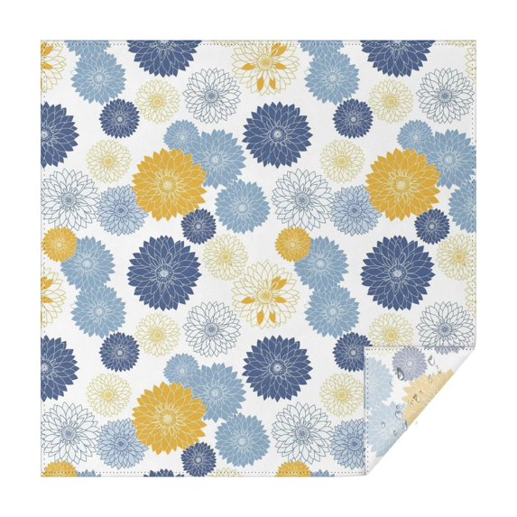 Geometric Flower and Dahlia White Square Tablecloth, Waterproof Wipeable Spillproof Washable Table Cover for Home Kitchen Party and Daily Decor 52"x52"