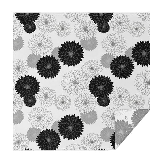 Geometric Flower and Dahlia White Square Tablecloth, Waterproof Wipeable Spillproof Washable Table Cover for Home Kitchen Party and Daily Decor 52"x52"