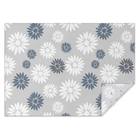 Geometric Flower and Daisy Gray Waterproof Tablecloth, Rectangular ...