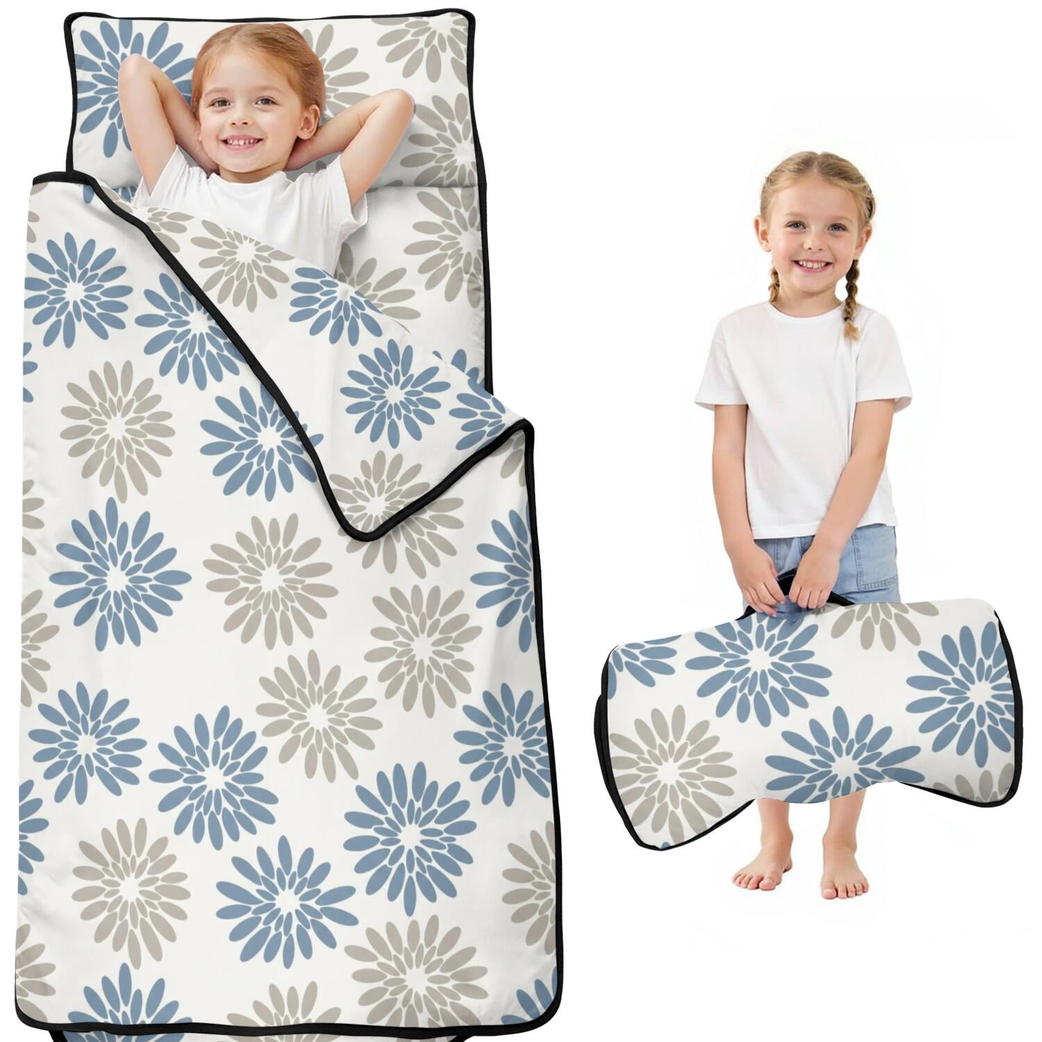 Geometric Flower and Daisy White Kids Nap Mat, Daycare Sleep Mat with ...