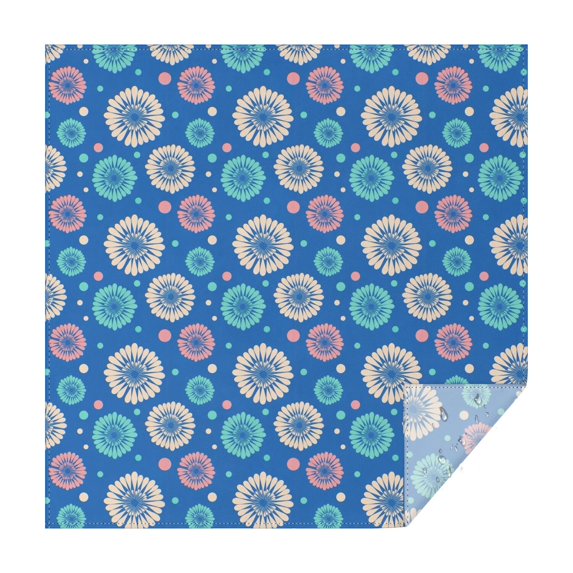Geometric Flower and Dot Blue Pattern Square Tablecloth, Waterproof Wipeable Spillproof Washable Table Cover for Home Kitchen Party and Daily Decor 60"x60"