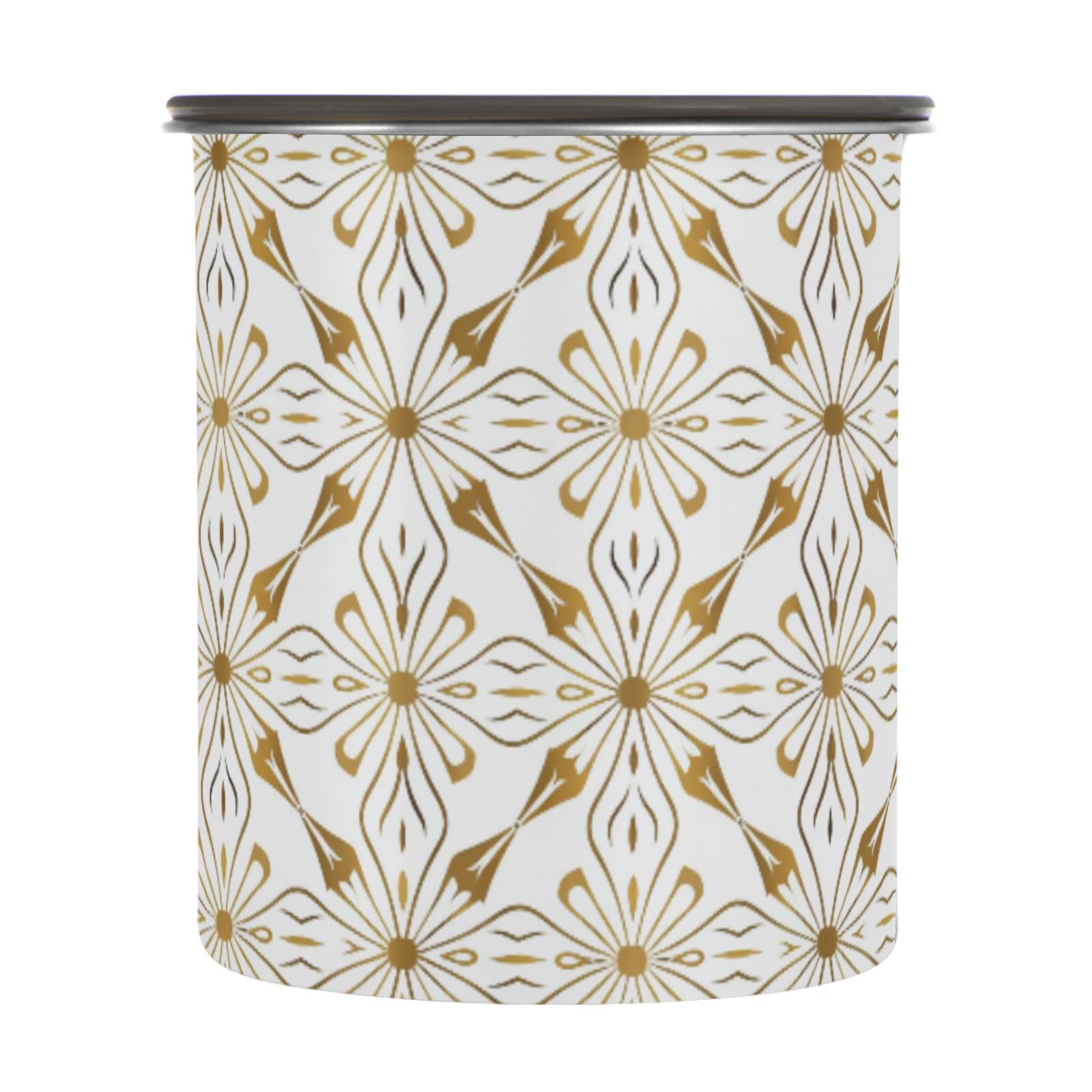 Geometric Flower Gold Airtight Coffee Bean Canister 30oz Food Storage Containers with Lids For Gournd, Tea, Sugar, Flour, Rice, Cereal, Candy Cookie Jar