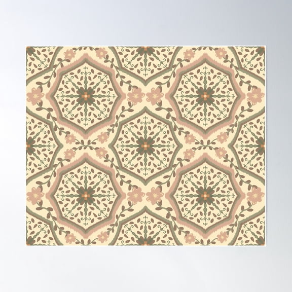 Geometric Flower Mix Ikat Vintage Style Pattern Poster Wall Art, Modern Wall Decor For Living Room Bedroom, 8x12 UNFRAMED