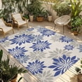 thumbnail image 1 of Geometric Flower Outdoor Rug for Patio/Deck/Porch, Non-Slip Large Area Rug 3 x 5 Ft, Vintage Country Floral Blue Grey on Linen Indoor Outdoor Rugs Washable Area Rugs, Camping Rug Carpet Runner, 1 of 8