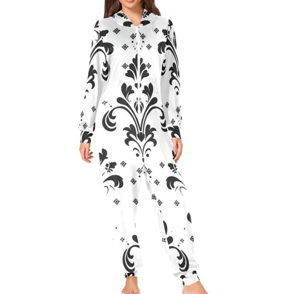 Geometric Flower Pattern Adult's Hoodie Onesie Jumpsuit One-Piece Pajamas with Zipper Unisex for Holiday L