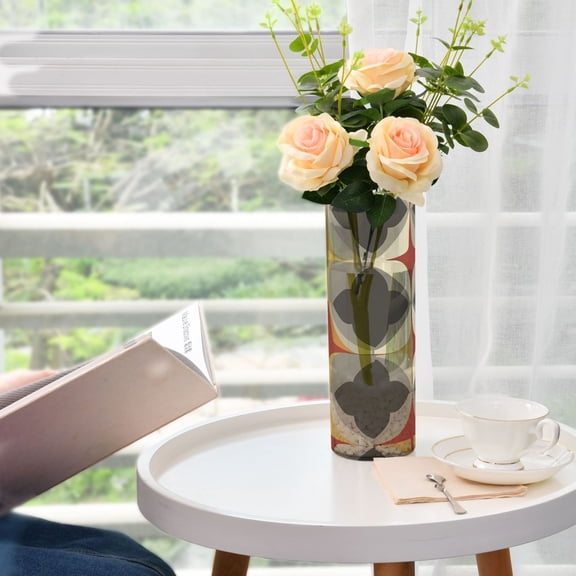 Geometric Flower Pattern Plastic Vase 11.8'' x 3.9'' Transparent Non Breakable Decorative for Family