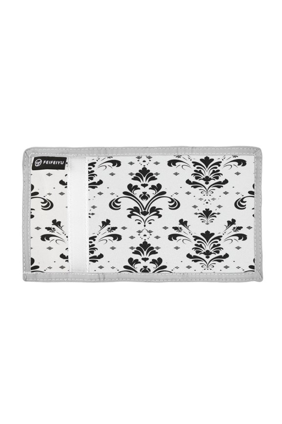 Geometric Flower Pattern Trifold Wallets Card Holders Coin Pockets with Lanyards Portable Unisex