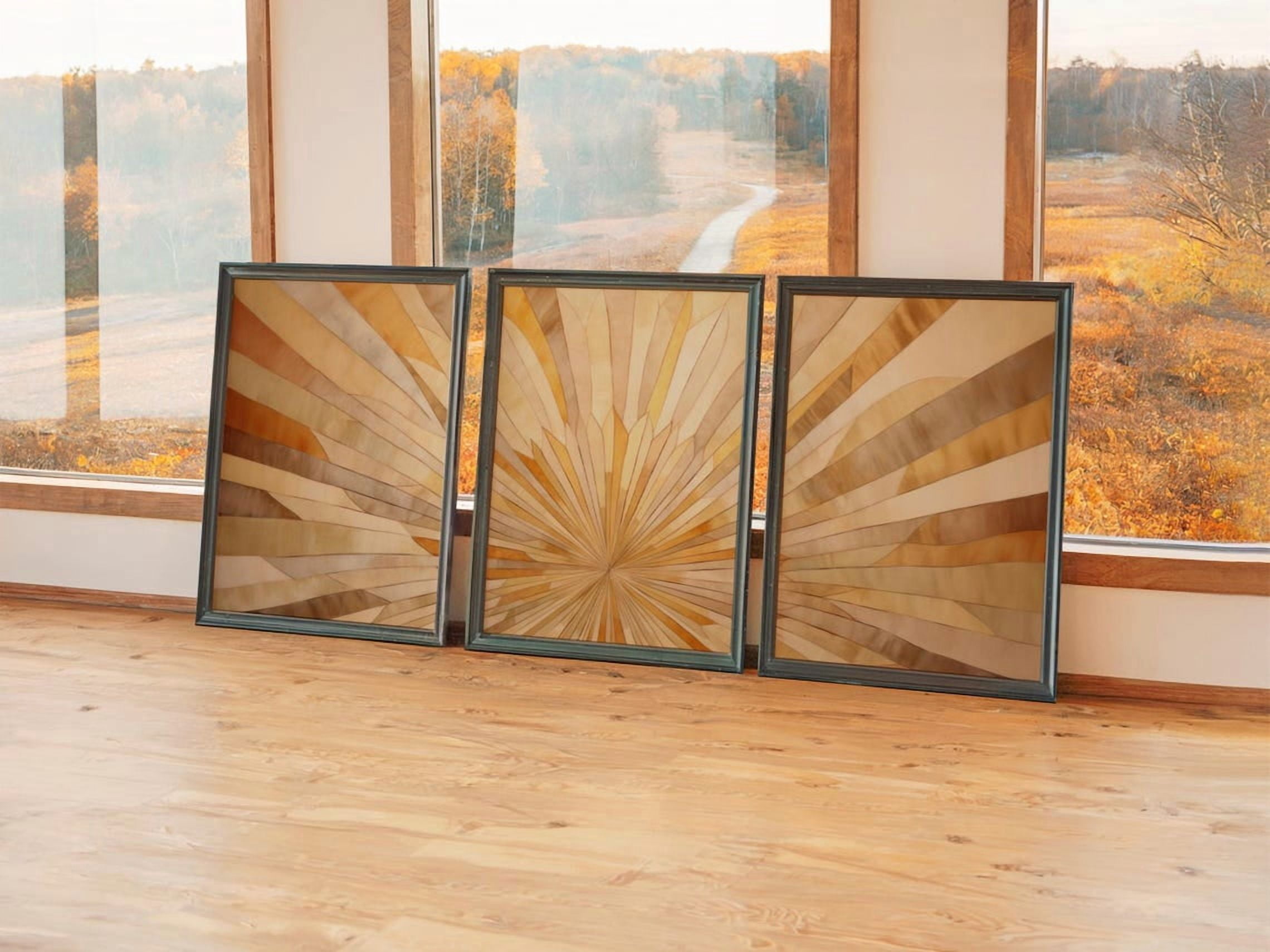 Geometric Flower Prints Set Of 3, Warm Boho Radial Nature Wall Art ...