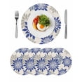 thumbnail image 1 of Geometric Flower Round 13 Inch Placemats Set of 4, Vintage Country Floral Blue Grey on Linen HeatResistant Non Slip Place Mats for Dining Table, Wipeable Braided Kitchen Table Mats for Housewarming, 1 of 9