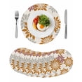 thumbnail image 1 of Geometric Flower Round 15 Inch Placemats Set of 8, Vintage Country Floral Orange Grey on Linen HeatResistant Non Slip Place Mats for Dining Table, Wipeable Braided Kitchen Table Mats for Housewarming, 1 of 9