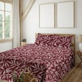 thumbnail image 1 of Ambesonne Geometric Flower Fitted & Flat Sheet with Shams 4 Pcs Set, Dot Style Leaves, Calking, Maroon Pale Maroon White, 1 of 5