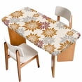 thumbnail image 1 of Geometric Flower Table Cloths for 4 Foot Rectangle Tables, Vintage Country Floral Orange Grey on Linen Patio Waterproof Elastic Fitted Tablecloths, Washable Rectangular Table Cover for Camping, 1 of 8