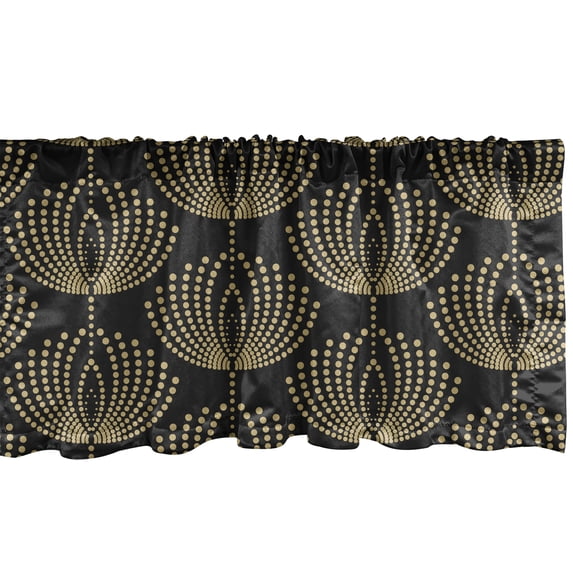 Geometric Flower Window Valance, Abstract Art Deco Rounded Pattern Floral Design with Dots, Curtain Valance for Kitchen Bedroom with Rod Pocket, 54" X 18", Charcoal Grey and Mustard, by Ambesonne