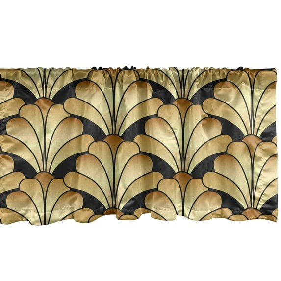 Geometric Flower Window Valance, Garden Scene Vibes Repetitive Floral Boho Pattern Print, Curtain Valance for Kitchen Bedroom with Rod Pocket, 54" X 18", Charcoal Grey and Pale Camel, by Ambesonne