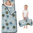 thumbnail image 1 of Geometric Flower and Dahlia Blue Pattern Teens Toddler Nap Mat with Pillow, Sleeping Mat Bag for Preschool Daycare 59"x22", 1 of 6